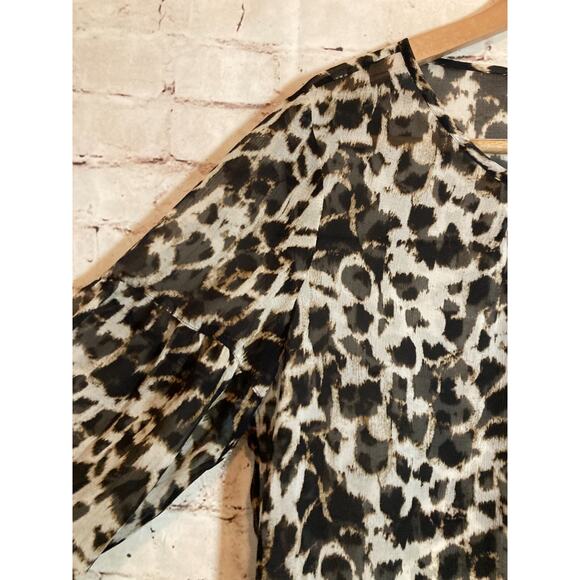 Talbots Silk Top Womens 12 Brown Cheetah Leopard Sheer Animal Print Lightweight - Picture 2 of 13